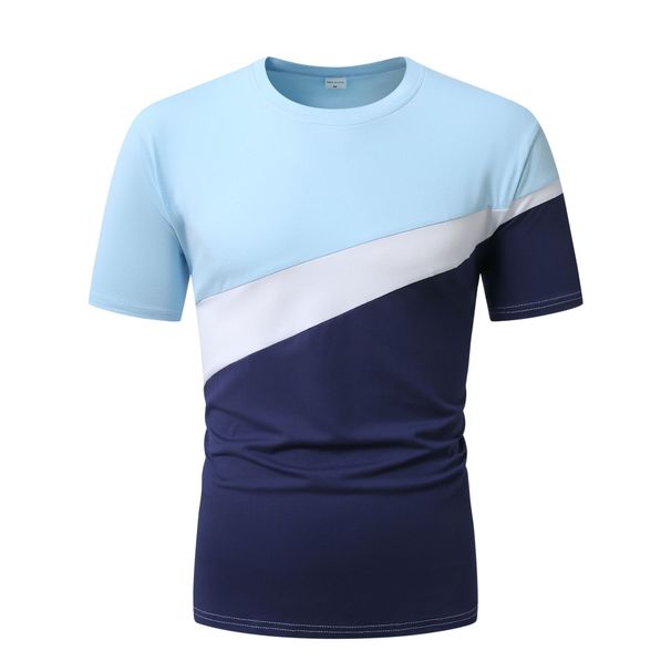Large Size Fashion Men's T Shirt Colorblock Elastic Casual Fitness Round Neck Short Sleeve Bottoming Shirt_viptrois.com