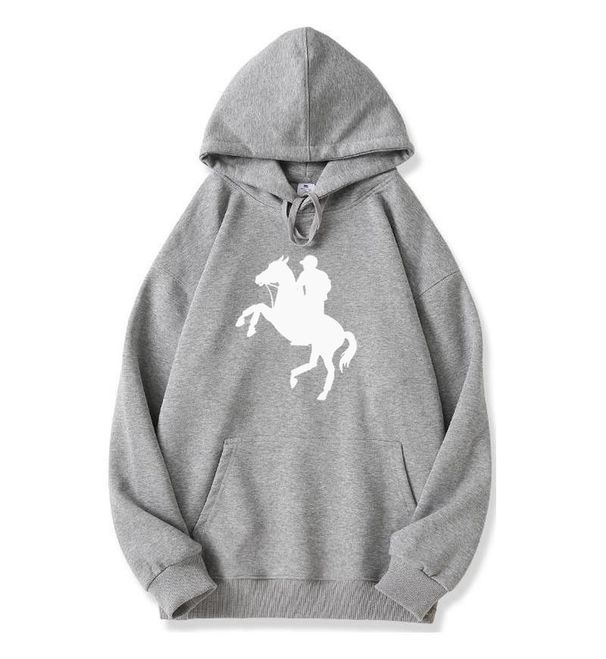 Men's Clothing 400G Silver Fox Fleece Fleece Lined Sweatshirt, Long Sleeves, Fleece Lined Drop Shoulder Hooded Pony Print Autumn And Winter Style._viptrois.com