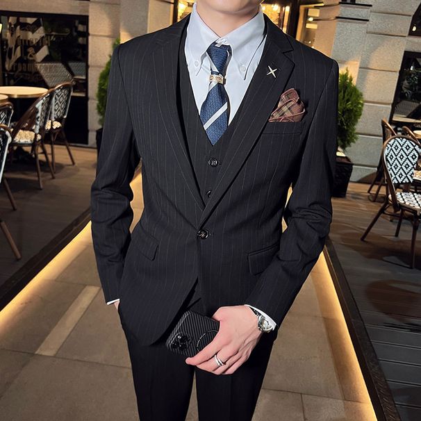 Men's Slim Fit Striped Suit Sets High Quality New Autumn Styles Suitable For Wedding Attire And Douyin Live Streaming_viptrois.com