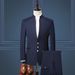 Korean Men's Slim Fit Three-Piece Set British Style Stand Mandarin Collar Formal Suit Trendy_viptrois.com