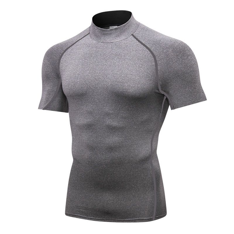 Men's Clothing High Collar Tights Short Sleeve Fitness Sports Running Training Suit Elastic Quick Drying Clothes Short Sleeve T Shirt_viptrois.com