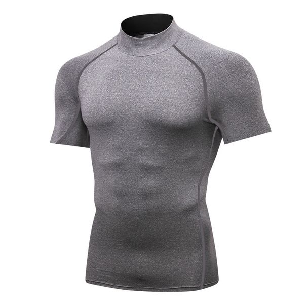 Men's Clothing High Collar Tights Short Sleeve Fitness Sports Running Training Suit Elastic Quick Drying Clothes Short Sleeve T Shirt_viptrois.com