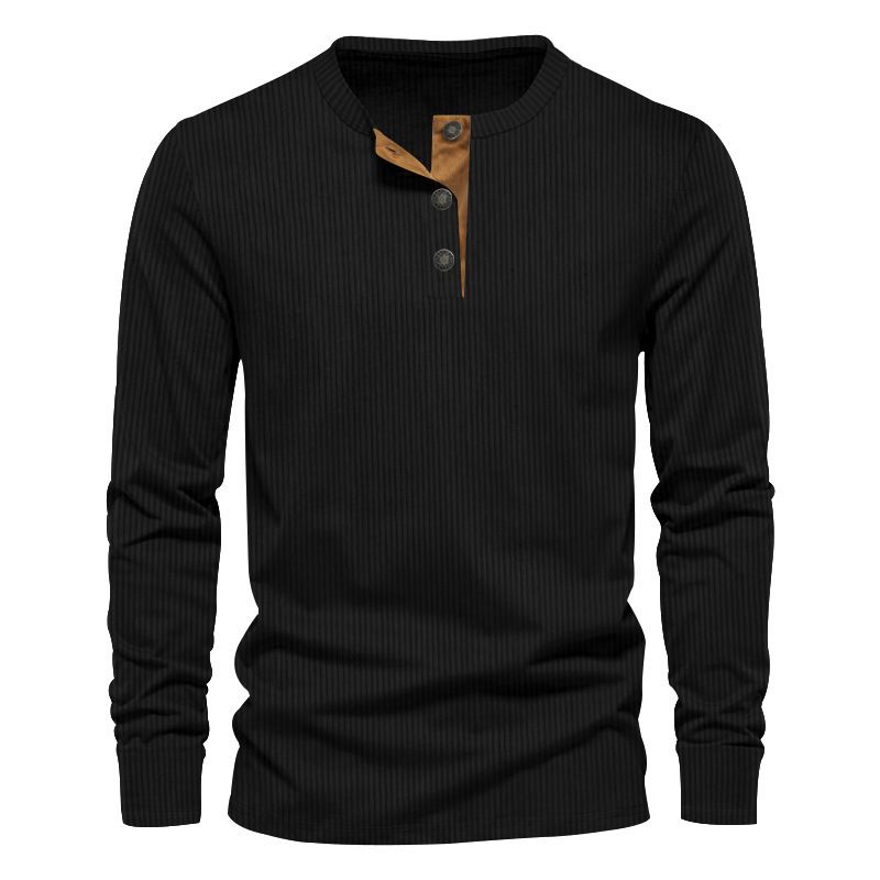 Pulse 2025 Independent Station Spring And Autumn New Men's Corduroy Casual Henry Slim Fit Solid Color Long Sleeve T-Shirt_viptrois.com