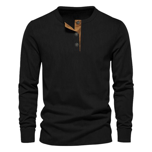 Pulse 2025 Independent Station Spring And Autumn New Men's Corduroy Casual Henry Slim Fit Solid Color Long Sleeve T-Shirt_viptrois.com