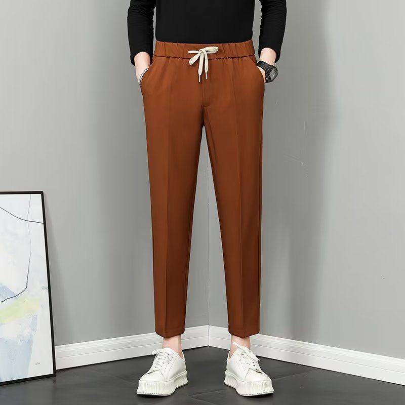 Men's Quick Drying Straight Leg Trousers Summer Casual Thin Ice Silk Cropped Dress Trousers for Spring And Autumn Style_viptrois.com