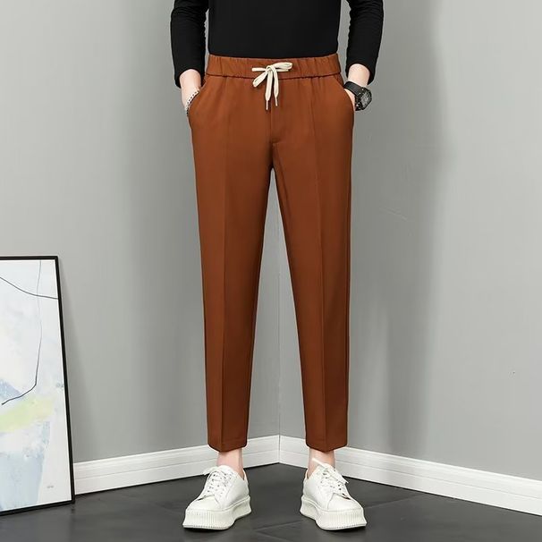 Men's Quick Drying Straight Leg Trousers Summer Casual Thin Ice Silk Cropped Dress Trousers for Spring And Autumn Style_viptrois.com