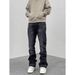 Men's Clothing Vintage Washed Black & Blue Splash Ink Straight-Leg Slightly Flared Jeans For Men & Women – Comfortable Cotton Denim With Mid-Rise_viptrois.com