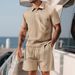 Men's Clothing Men's Spring And Summer New Men's Casual T Suit Foreign Trade Thin Jacquard Lapel Short Sleeved Shorts Suit_viptrois.com
