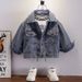 Children's clothing Back Bear Hat Rope Denim Jacket Spring and Autumn New Children's Denim Clothing Baby Top Jacket_viptrois.com