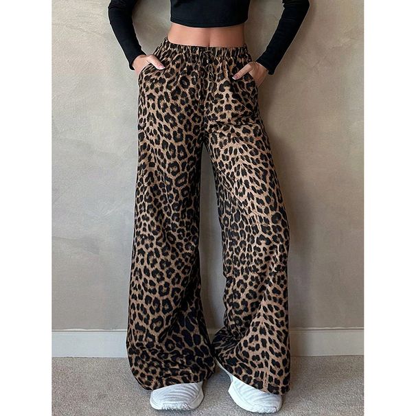 Men's Clothing Leopard Print Casual Trousers For Women, High Waisted Straight Leg, Loose Fit, Elegant Wide Leg Trousers, Floor Length Drape._viptrois.com