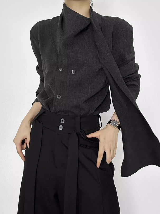 Men's Autumn Shirt Men's New Korean Version Design Sense Hanging Neck Ribbon Temperament High-End Top Jacket_viptrois.com