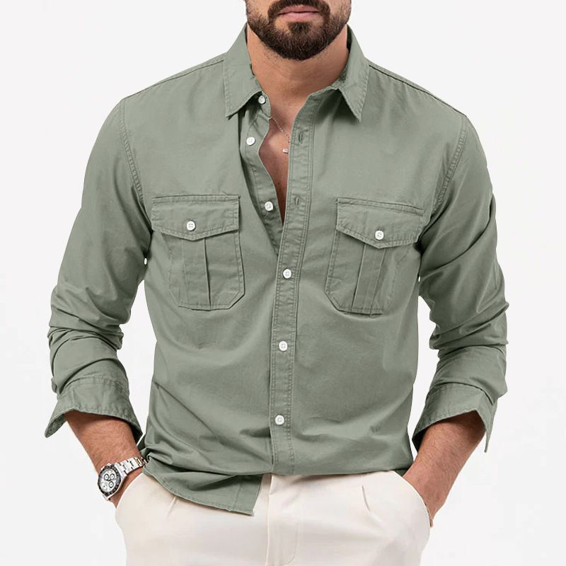 Men's Clothing Shirts With Multiple Pockets Casual Long Sleeved Tops_viptrois.com