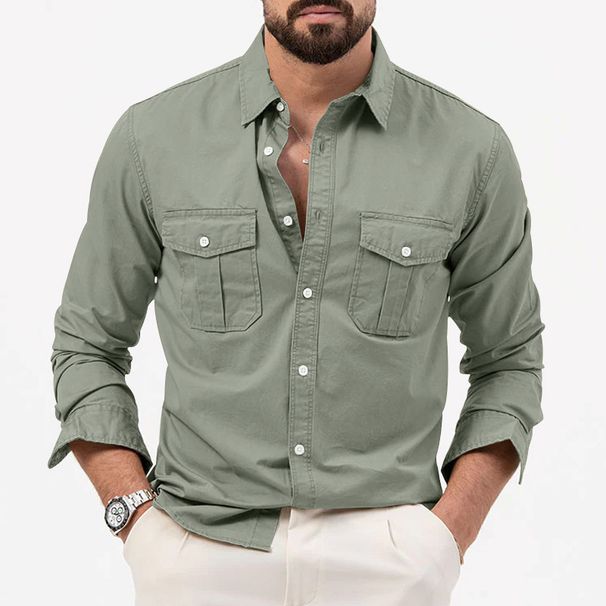 Men's Clothing Shirts With Multiple Pockets Casual Long Sleeved Tops_viptrois.com