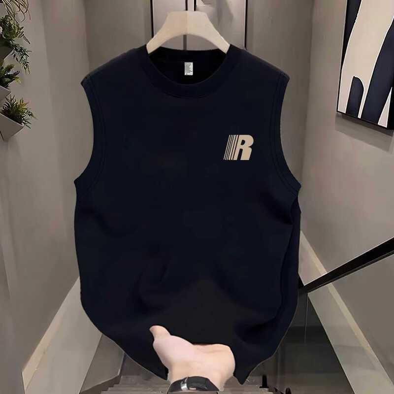 Heavyweight Pure Cotton Men's Sleeveless T-shirt, New Summer Style, Trendy, Versatile, Casual, With Creative Letter_viptrois.com
