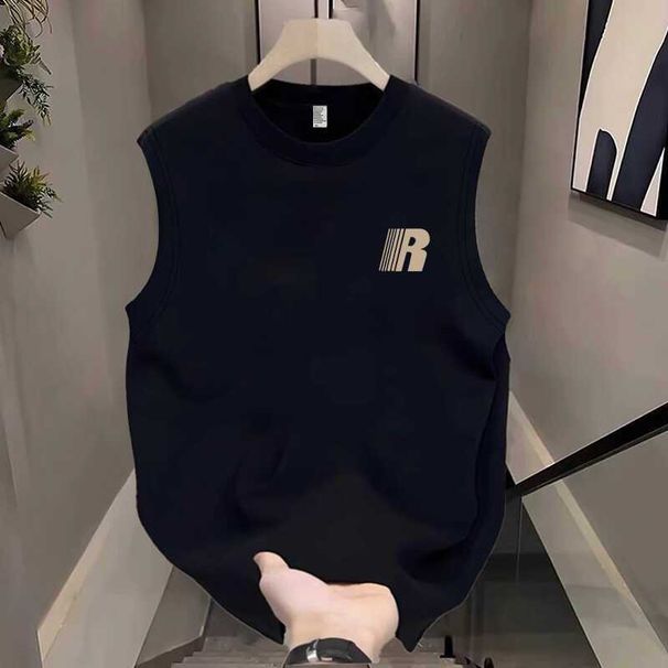 Heavyweight Pure Cotton Men's Sleeveless T-shirt, New Summer Style, Trendy, Versatile, Casual, With Creative Letter_viptrois.com