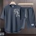Men's Clothing 2024 Waffle Casual Summer Suit Men's Loose Teen Short sleeved T shirt Shorts Handsome Two piece Suit_viptrois.com