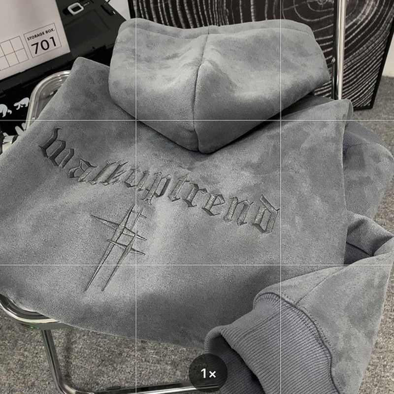 Suede Fleece Sweatshirt Autumn Winter Trendy Brand Cool American Oversize Loose Hooded Jacket Men's Fashion_viptrois.com