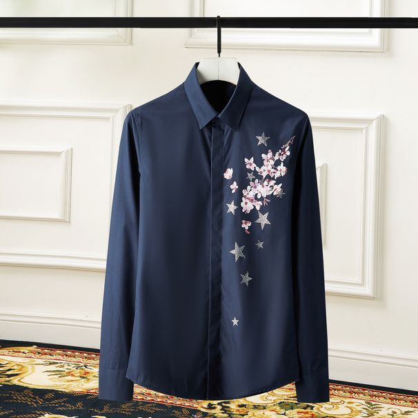 Men's Clothing Men's Trendy And Stylish Five Star Hot Stamped Rhinestone Plum Blossom Print Casual Shirt Brand Element_viptrois.com