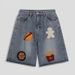 Men's Summer Thin Loose Denim Shorts High Street Style American Trendy And Cool Five Point Embroidery with Hamburger Fries Towel_viptrois.com
