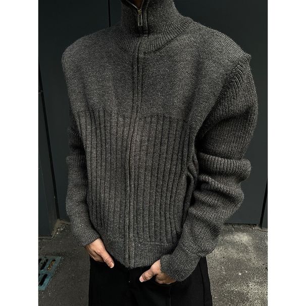 Melard Right Shoulder Short Men High Collar Double Zipper Cardigan Knitted Sweater High-end Autumn Winter Casual Jacket_viptrois.com