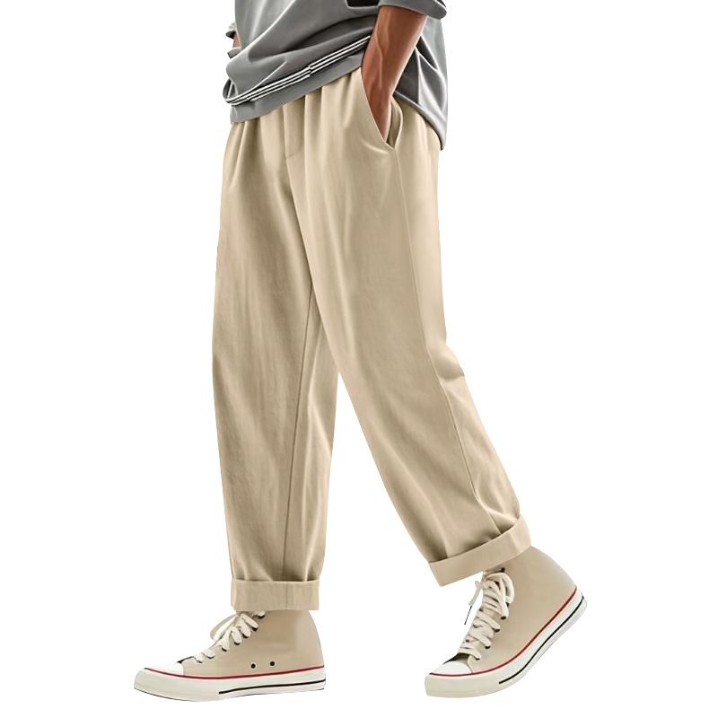 Men's Clothing Loose Linen Casual Simple Trend Wide Leg Beach Sports Trousers Men_viptrois.com