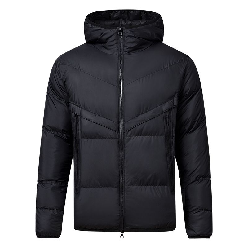 Men's Clothing Men's Winter Hooded Padded Jacket - Lightweight Warm Coat With Zipper Closure, Casual Loose Fit, Polyester Outer, Black & White Options_viptrois.com