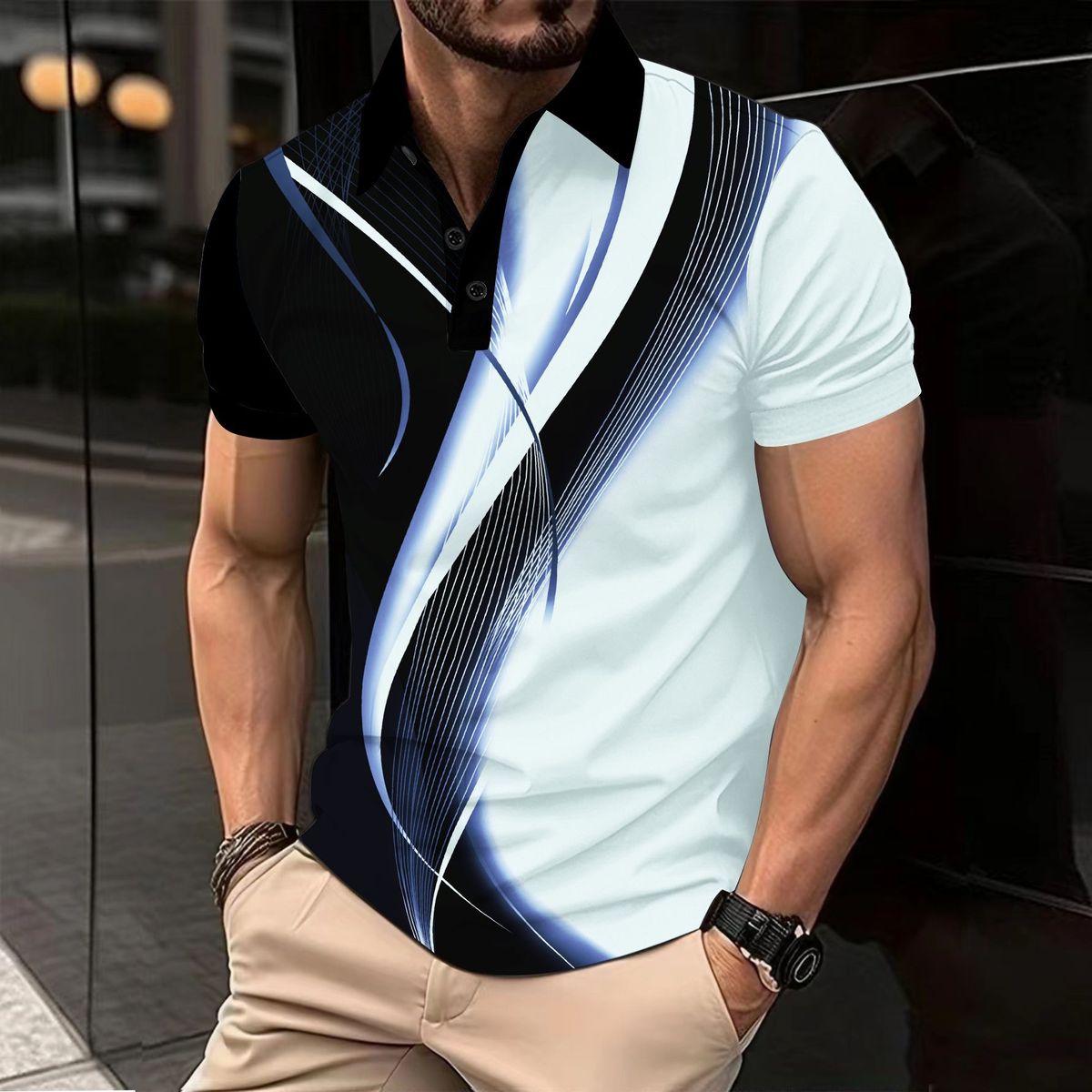 New 3D Printed Young Men's Light Luxury Leisure High Quality Polo Shirt Lapel Button Business Match Color Breathable T-Shirts_viptrois.com