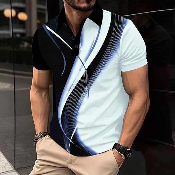 New 3D Printed Young Men's Light Luxury Leisure High Quality Polo Shirt Lapel Button Business Match Color Breathable T-Shirts_viptrois.com