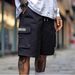 Men's Straight Fit Cargo Shorts – Breathable Polyester Summer Casual Shorts With Multiple Pockets (Black, Drawstring Waist)_viptrois.com