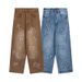 Man's clothing Fashion brand highlighted letters front and back printed casual solid color jeans for men and women_viptrois.com