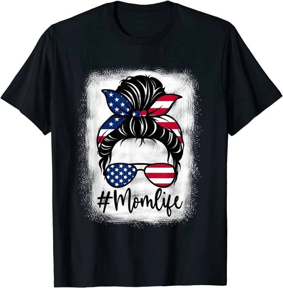 merican Flag Mom Life Bleached Mother's 4th Of July Funny T-Shirt Mens Womens Tees Top Classic T-Shirt Mens Womens Tees Top_viptrois.com