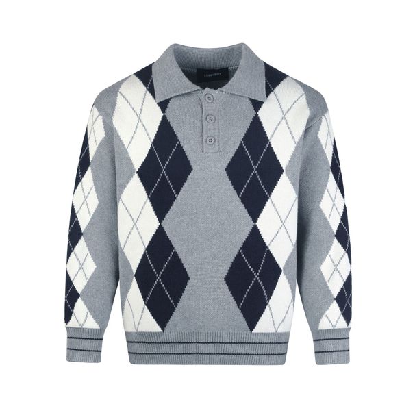 Retro Checkered Knit Sweater - Vintage-Inspired Collared Cardigan For Men & Women_viptrois.com
