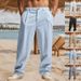 Men's High-Waisted Linen Trousers – Breathable Business Casual Pants With Button Fly & Pinstripe (5 Colors, S-XXXL)_viptrois.com