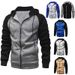 Autumn Winter New Color-Block Zipper Cardigan Fleece Sweatshirt Plus Size Casual Hooded Jacket Men's Clothing_viptrois.com