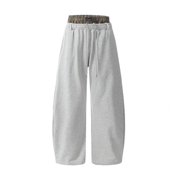 Men's Clothing Men's European And American Trendy Design Niche Loose Wide Leg Pants Double Waist Plaid Splicing Two Piece Casual Trousers_viptrois.com