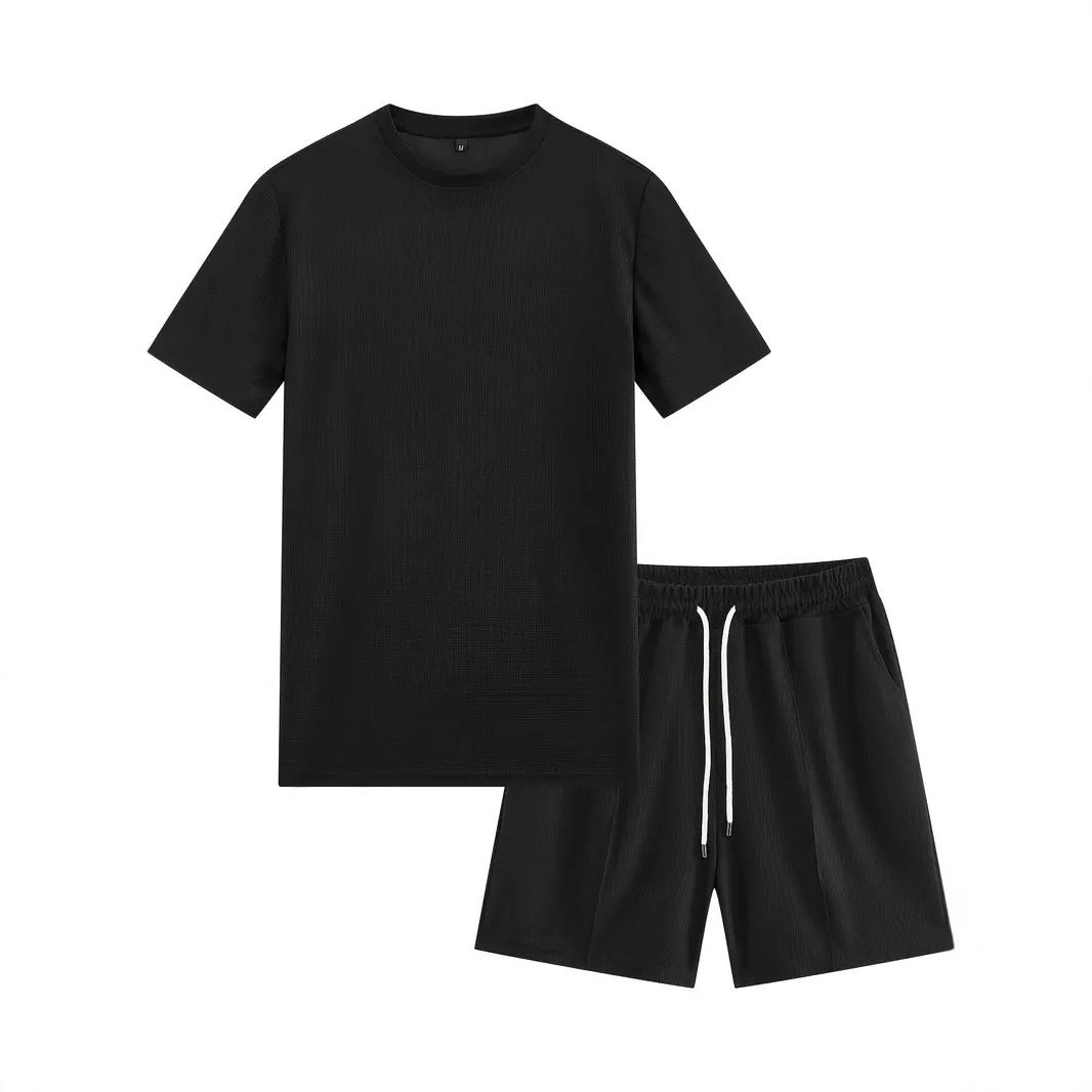 Men's Clothing Hot Sale Waffle Texture Short Sleeved Shorts Suit For Men Summer Thin Quick Drying Breathable Fitness Running Suit_viptrois.com