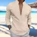 Unbeatable Quality 2024 Spring Autumn New Men's Solid Color Cotton And Linen Casual Long Sleeve Stand Up Polo Shirt_viptrois.com