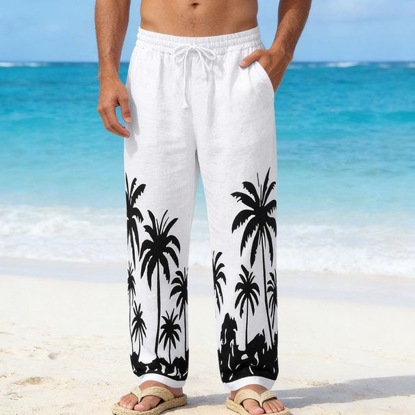 Men's Clothing Men's Loose Straight Leg Linen Trousers Style All Seasons Hawaiian Beach Vacation Casual Printed_viptrois.com