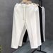 Men's Clothing Spring And Autumn Drape Casual Trousers For Men Trendy Simple Solid Color Elastic Waist Straight Drawstring Trousers_viptrois.com