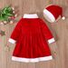 Christmas Children Spring and winter Christmas long-sleeved dress bow belt children's dress + hat children's clothing ins_viptrois.com