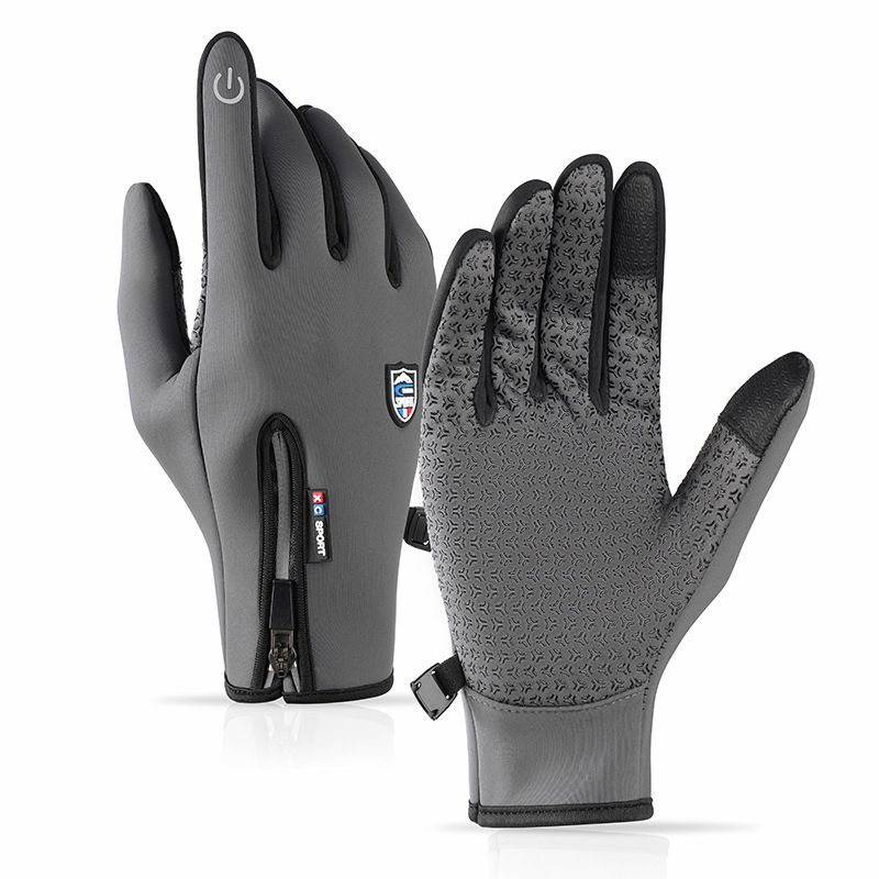Cycling Gloves Winter Takeaway Fishing Splash Proof Outdoor Windproof Zipper Touch Screen Men's Warm Plus Velvet Thick Gloves_viptrois.com