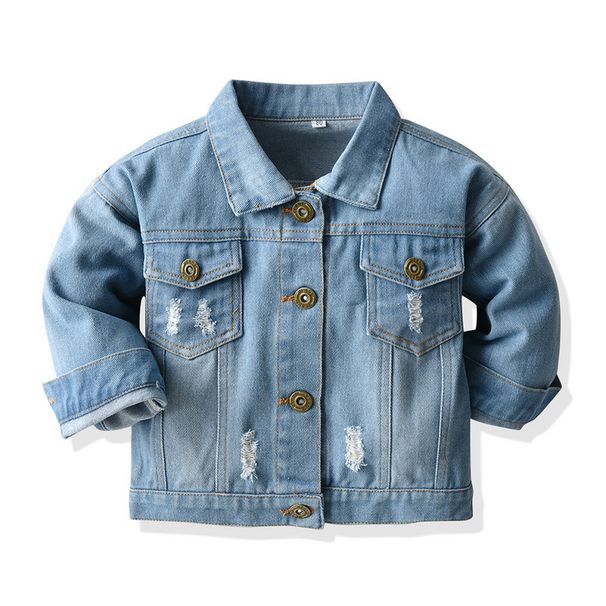 kid's clothing Autumn unisex short denim jacket for boys and girls to do old lapel hole denim long-sleeved top style_viptrois.com