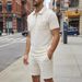 Men's Solid Jacquard Zip-Up Collar Short Sleeve Polo & Shorts Casual Set – Lightweight Summer Outfit With Chest Pocket_viptrois.com