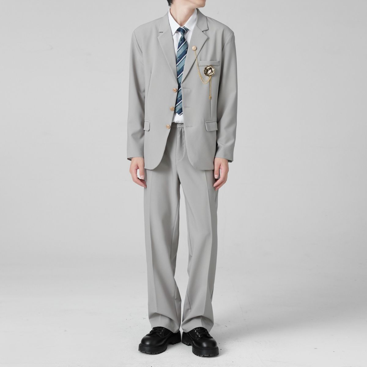 DK Men's Black Suit Casual Youthful School Style Japanese Uniform for Graduation Class Attire Set with Suit And Trousers_viptrois.com