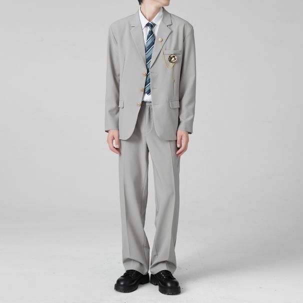 DK Men's Black Suit Casual Youthful School Style Japanese Uniform for Graduation Class Attire Set with Suit And Trousers_viptrois.com