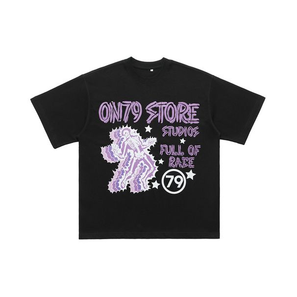 Spring And Autumn New American Street Graffiti Skull 315G Thick Trendy Brand T-Shirt For Men_viptrois.com