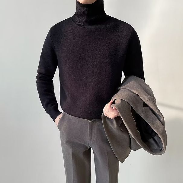 Men's Clothing Slim Fit High Neck Sweater - Soft Knit Pullover For Autumn & Winter - Lightweight Warm Casual Turtleneck Top (White, Black, Beige)_viptrois.com