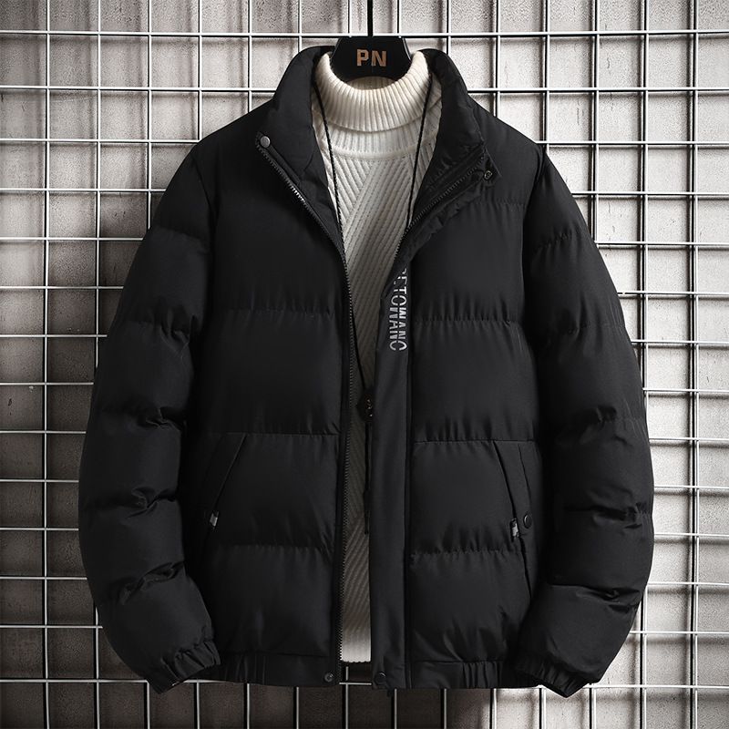 Men's Clothing Winter Padded Coat Warm Stand Collar Jacket, Loose Fit Casual Outerwear, Thickened Polyester Shell, Black/Grey/Navy Blue, Sizes M-5XL_viptrois.com