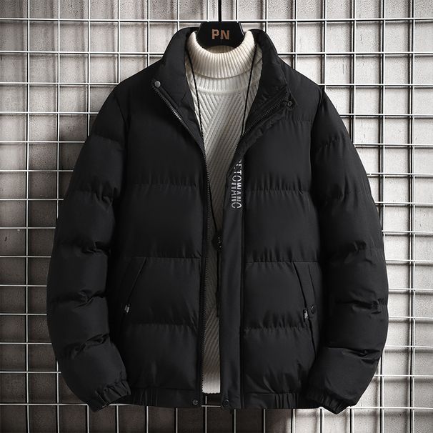 Men's Clothing Winter Padded Coat Warm Stand Collar Jacket, Loose Fit Casual Outerwear, Thickened Polyester Shell, Black/Grey/Navy Blue, Sizes M-5XL_viptrois.com