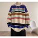 Autumn And Winter New Men's Sweater Loose Crew Neck Striped Knitted Sweater Boys Trend Contrasting Color Pullover Warm Top_viptrois.com